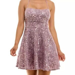 Sequin Lace Fit & Flare Party Dress | Mauve